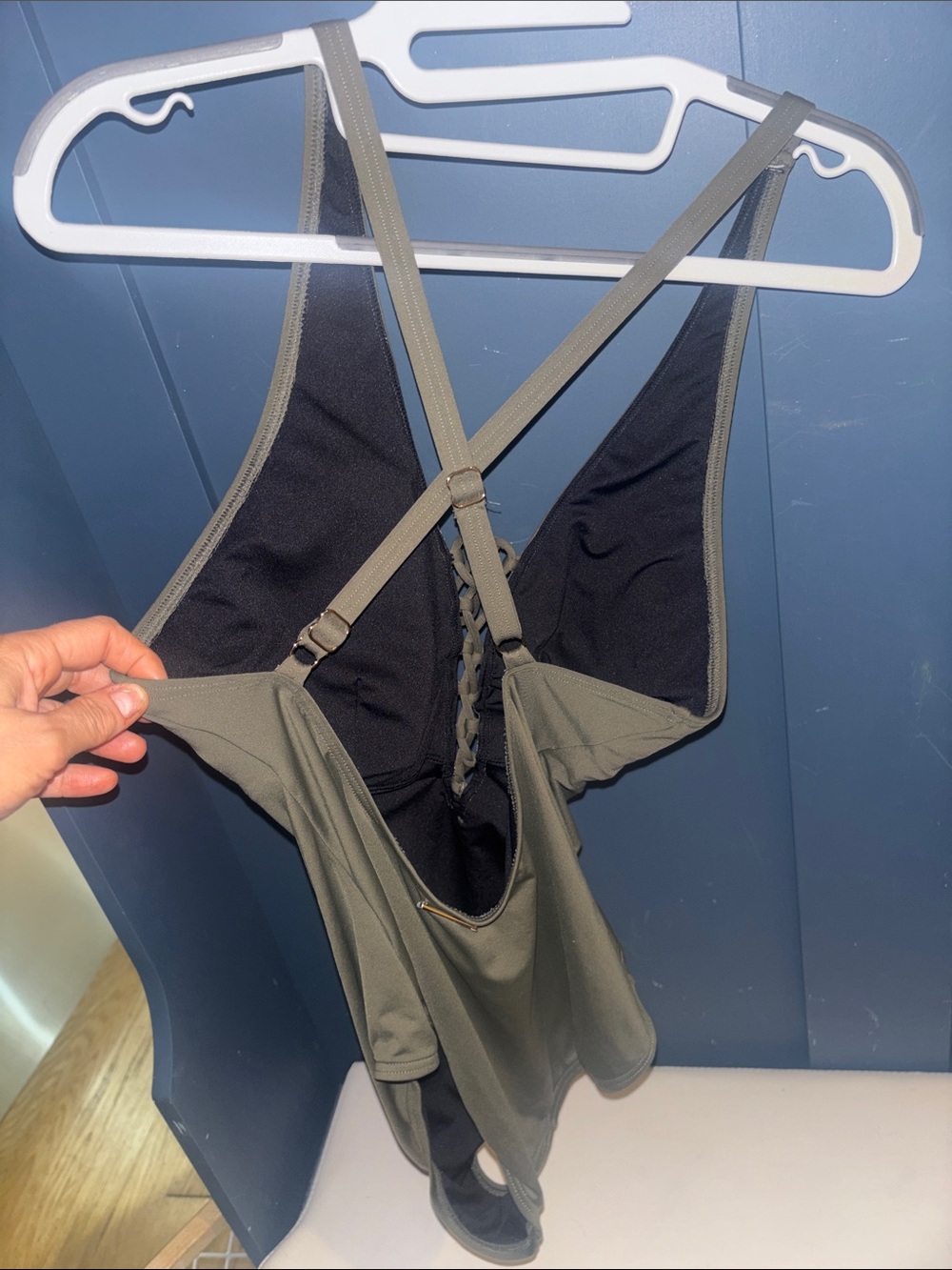 Michael Kors Olive Green Lace-Up V-Neck Women’s One Piece Swimsuit - Picture 7 of 7